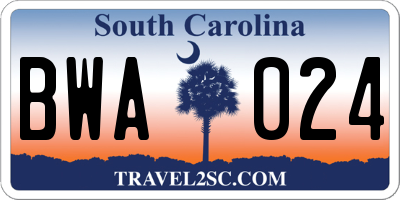 SC license plate BWA024