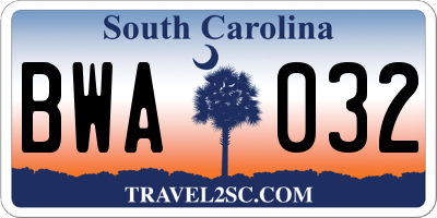 SC license plate BWA032