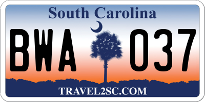 SC license plate BWA037