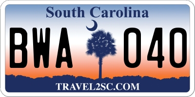 SC license plate BWA040