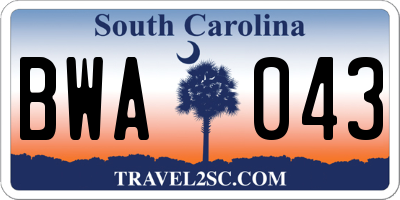 SC license plate BWA043