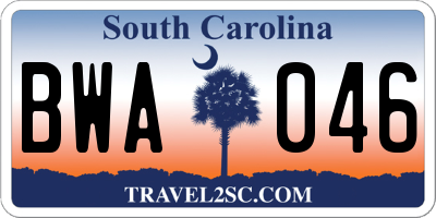 SC license plate BWA046