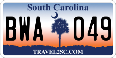 SC license plate BWA049