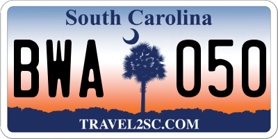 SC license plate BWA050