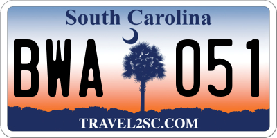 SC license plate BWA051