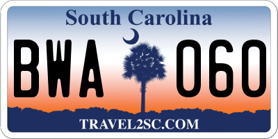 SC license plate BWA060