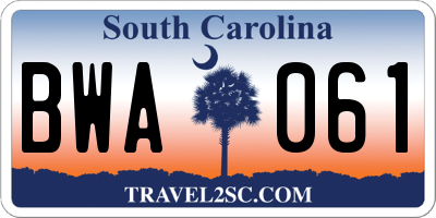 SC license plate BWA061