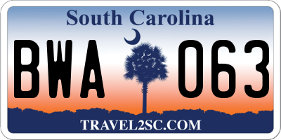 SC license plate BWA063