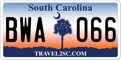 SC license plate BWA066