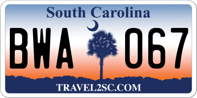 SC license plate BWA067
