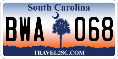 SC license plate BWA068