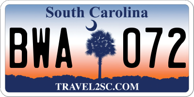 SC license plate BWA072