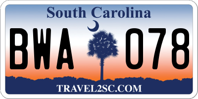 SC license plate BWA078
