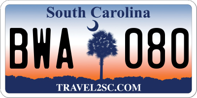 SC license plate BWA080