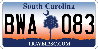 SC license plate BWA083