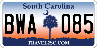 SC license plate BWA085