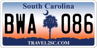 SC license plate BWA086