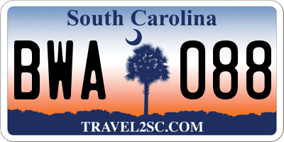 SC license plate BWA088