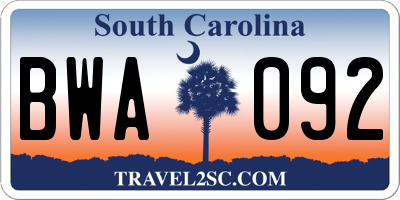 SC license plate BWA092