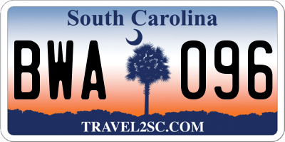SC license plate BWA096