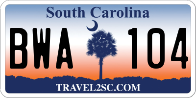 SC license plate BWA104
