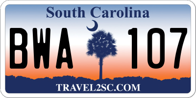 SC license plate BWA107