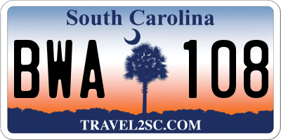 SC license plate BWA108