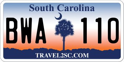 SC license plate BWA110
