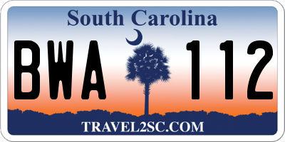 SC license plate BWA112
