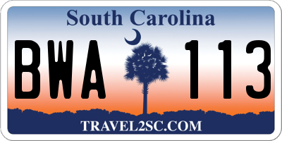 SC license plate BWA113