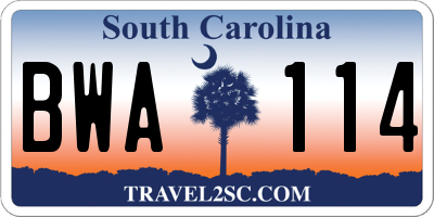 SC license plate BWA114