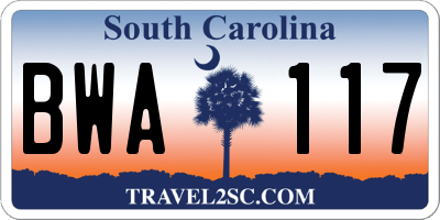 SC license plate BWA117