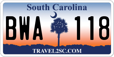 SC license plate BWA118