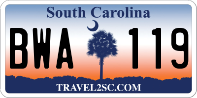 SC license plate BWA119