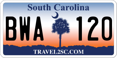 SC license plate BWA120