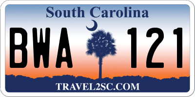 SC license plate BWA121