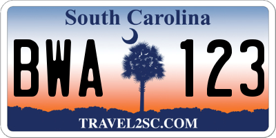 SC license plate BWA123