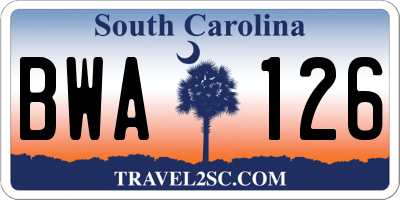 SC license plate BWA126