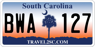 SC license plate BWA127
