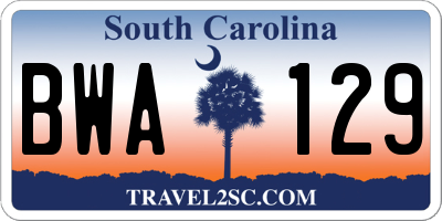 SC license plate BWA129