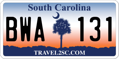 SC license plate BWA131