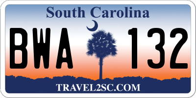 SC license plate BWA132