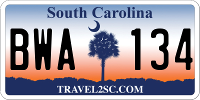 SC license plate BWA134