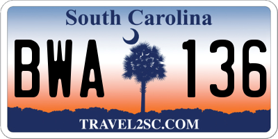 SC license plate BWA136