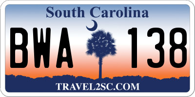SC license plate BWA138