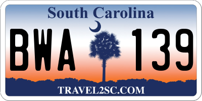 SC license plate BWA139