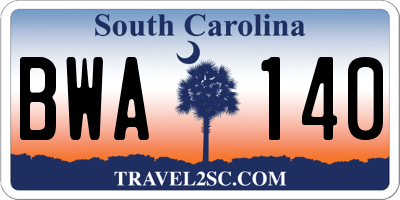 SC license plate BWA140