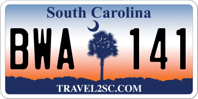 SC license plate BWA141