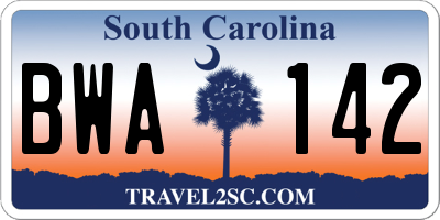 SC license plate BWA142