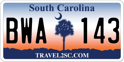 SC license plate BWA143